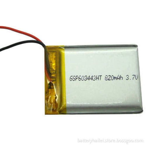 Li-polymer Battery, GSP603443 for GSP, with 3.7V Voltage and 820mAh Capacity, UL/UN-approved